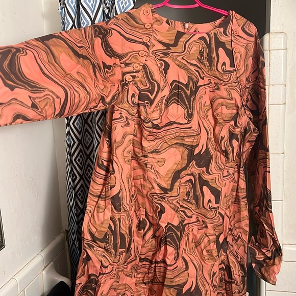 ASOS puff sleeve mini dress with removable sleeves in Tan Swirl Print. - Picture 1 of 5